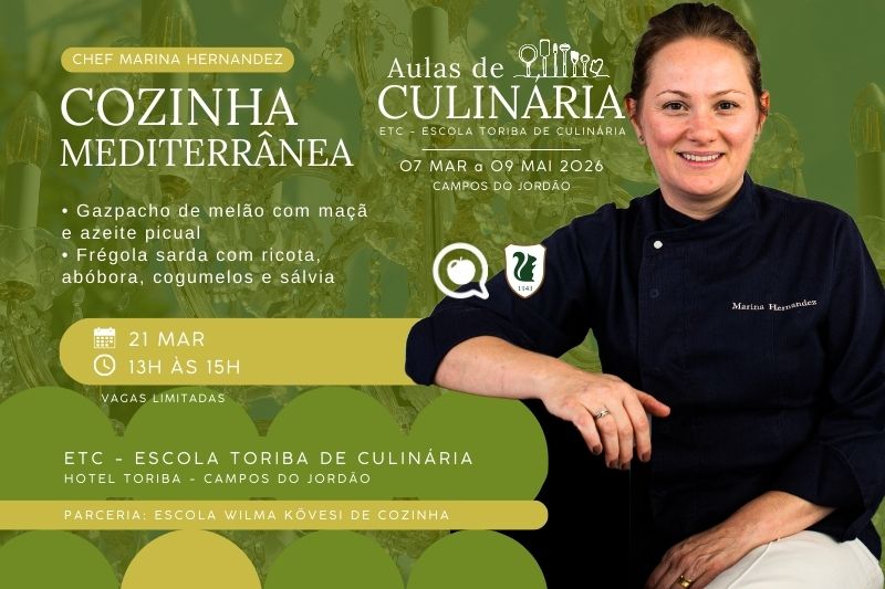 Aulas de Culinária Toriba e Chef Marina Hernandez, da Wilma Kovesi de Cozinha - Hotel Toriba em Campos do Jordão