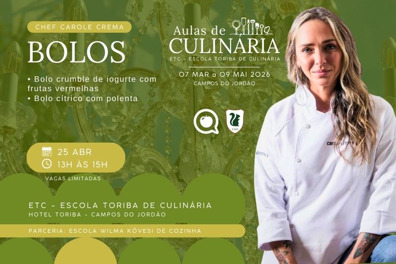Aulas de Culinária Toriba e Chef Carole Crema, da Wilma Kovesi de Cozinha - Hotel Toriba em Campos do Jordão