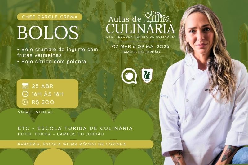 Aulas de Culinária Toriba e Chef Carole Crema, da Wilma Kovesi de Cozinha - Hotel Toriba em Campos do Jordão